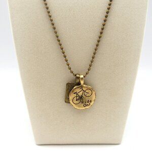 Vintage Ride On Amour Pendant Necklace Gold Tone Ball Chain Bicycle Unisex JK